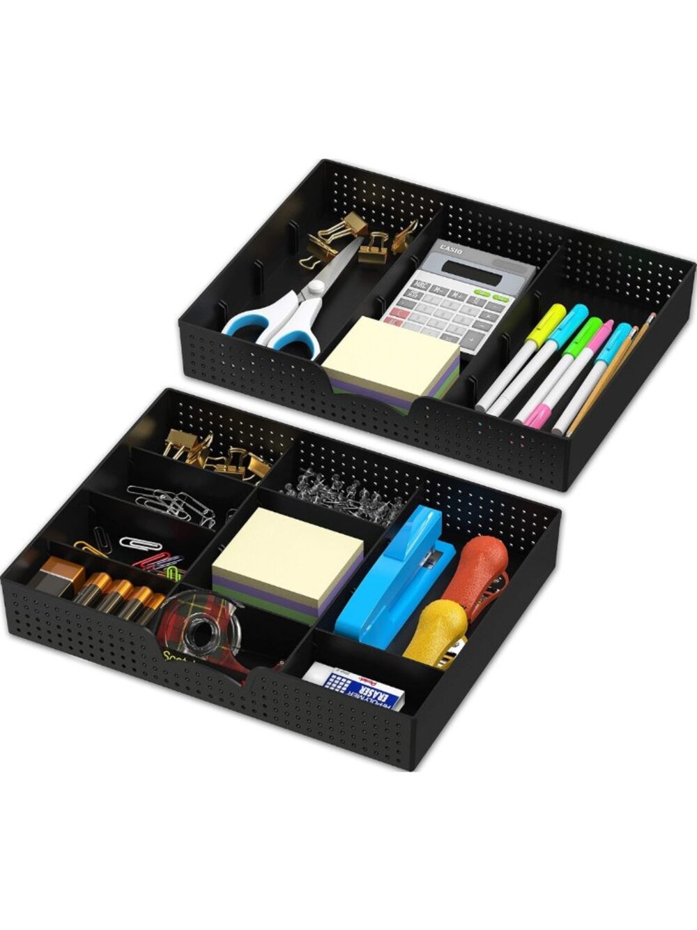 9-Compartment Drawer Organizer Tray Set - 2-Pack, Stylish Black Storage Solution